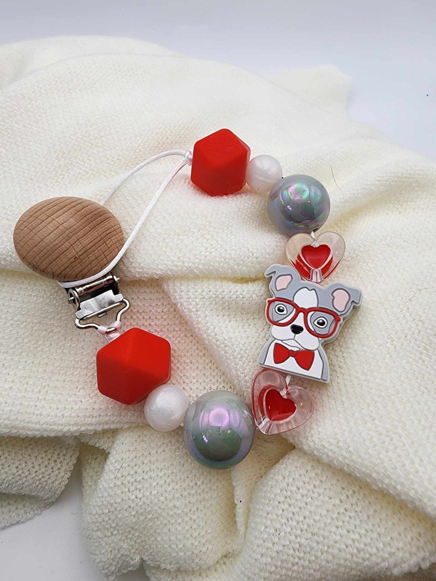 Dog in Glasses Pacifier Clip