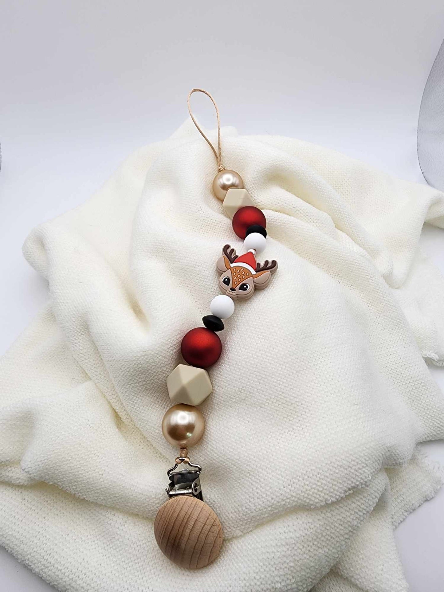 Reindeer in Hat Pacifier Clip